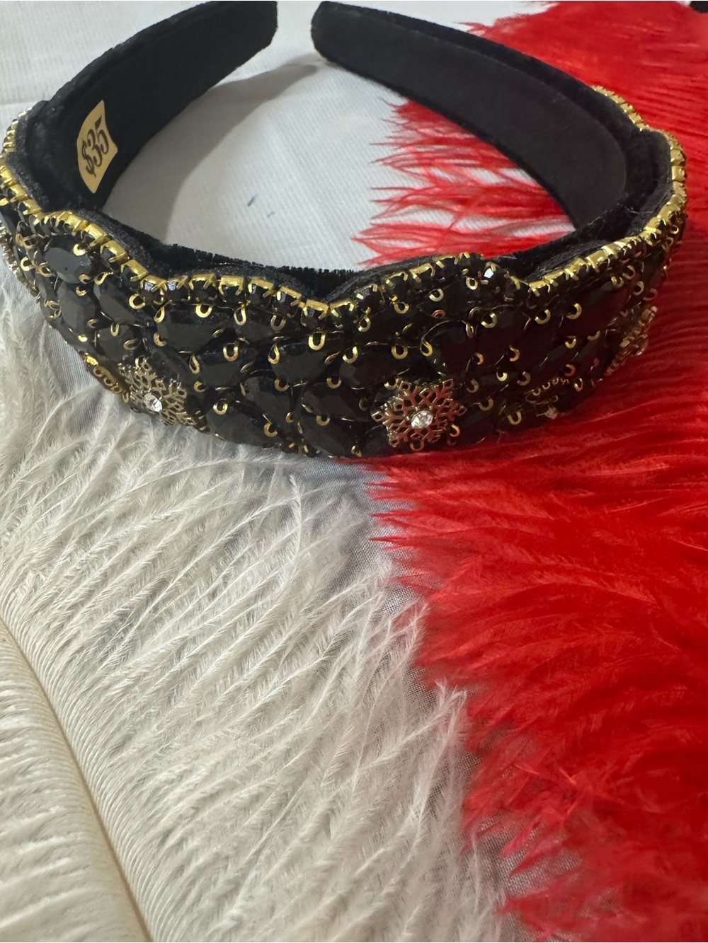 Royalty ornated Embellished Black Headband with Gold Accents - NWT - Handmade